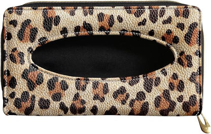 Biyejit Car Tissue Holder, Leopard Print PU Leather Hanging Paper Towel Box, Auto Napkin Holder Cover Paper Tissue Dispenser for Sun Visor & Backseat Vehicle by Biyejit