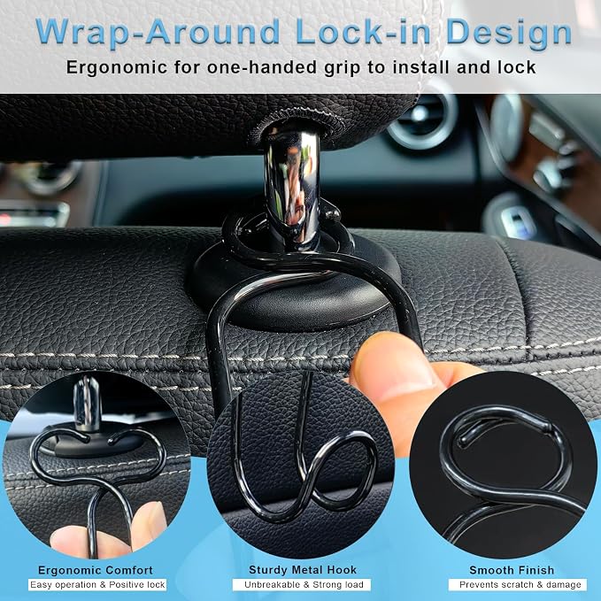 Car Hook for Purses and Bags 4 Pack Headrest Hangers (4 * Small Size) | Hard Hat Hanging Holder for Truck Car Backseat Storage Stuff for Women Automotive Necessities Accessories New Driver Gifts - Image 3