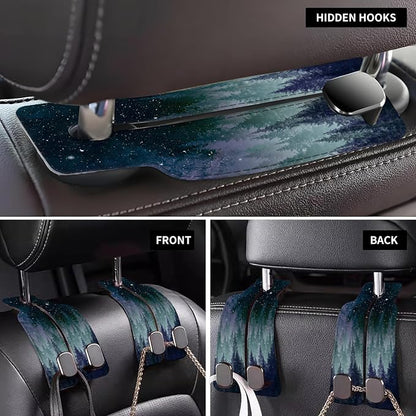 Car Seat Back Storage Headrest Hook, Premium Leather Double Metal Hook, Hanger Storage Organizer for Purse Cloth Bag, Car Interior Accessories Purple Cute Universe Forest - Image 4
