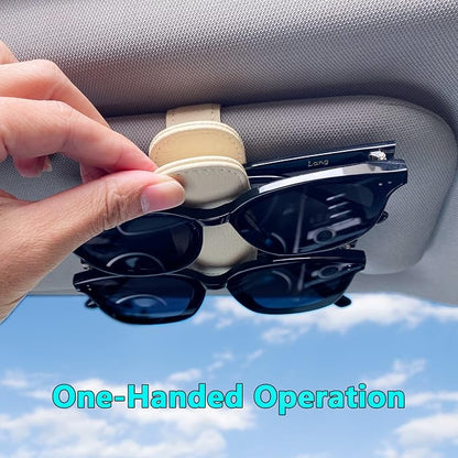 Visonx Sunglass Holder for Car Visor Clip, Magnetic Leather Eyeglass Hanger Clip for Car, Square Car Visor Accessories (White) - Image 2