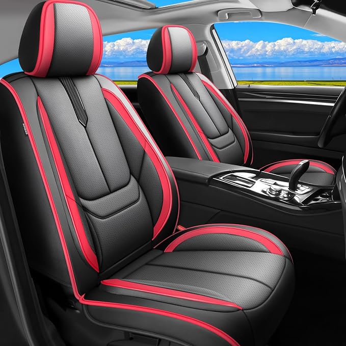 Fit Maxima Car Seat Covers for Nissan Maxima 2011-2021 2022 2023-Upgraded Premium Waterproof & Breathable Leather,Airbag Compatible,All-Weather Seat Cushion Protector,Full Set,Black-Red by Unknown
