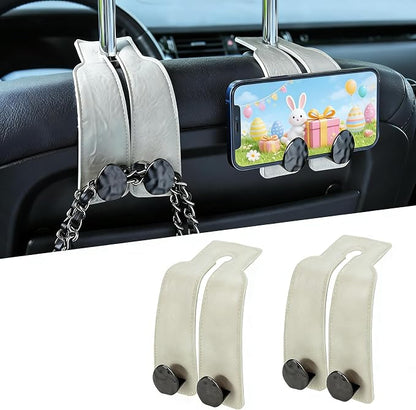 Leather Car Purse Hook for Headrest, 2 Pack (White-Black) | Twin Hooks Headrest Hangers, 2/4 Pack, No-Slip, Scratch-Proof, Holds Purses, Backpacks, Grocery Bags, Car Organizer Gift by Fashion