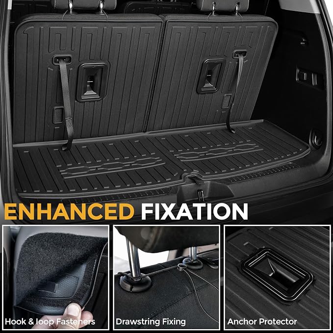 Floor Mats for 2017-2023 GMC Acadia 6-Seater Accessories | Full-Coverage Set with Integrated Cargo Liner & Backrest Protector, Odorless & Durable, All-Weather Protection, 3D Laser Fit - Image 7