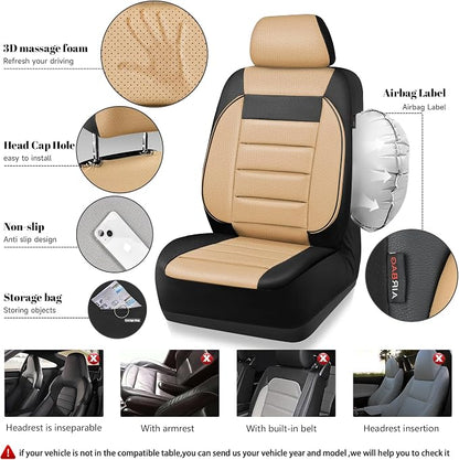 CAR PASS Faux Leather Car Seat Covers Front Seats Only, 3D Foam Support Car Seat Covers, Universal fit for Trucks Vans SUVs Sedans Automotive Comfortable, Airbag Compatible 2 Pieces Front Black Beige - Image 4