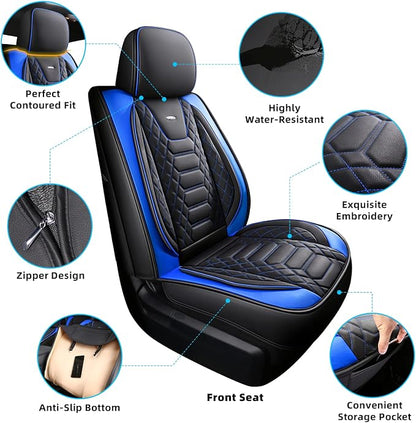 FREESOO Custom Leather for Toyota Tundra Seat Covers 2014-2021 Crewmax Cab | Custom Fit, Full Set, 60/40 Split Bench, Waterproof Faux Leather, for Truck Toyota Tundra Accessories, Blue - Image 5