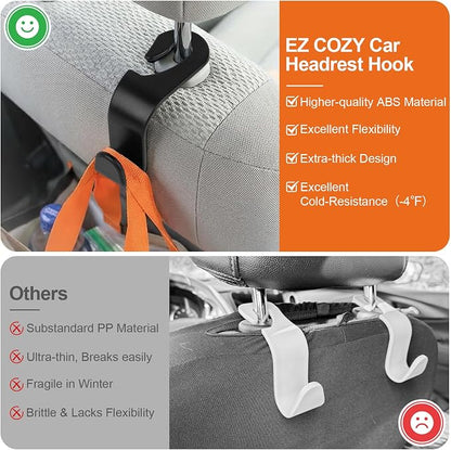 EZ COZY Purse Hook for Car 4 Pack, Deep Anti-Drop Car Seat Hooks for Headrest, Thick ABS Plastic Holds 55 Lbs, Heavy Duty Car Purse Holder & Car Accessories Interior for Handbags, Car Organizer Black - Image 5