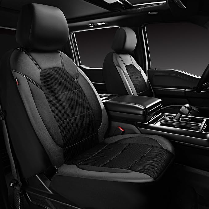 CAR PASS Leather Seat Covers, Automotive Sport Car Seat Cover Super 5mm Composite Sponge Inside, Airbag Compatible Universal Fits Most Cars, SUVs, Trucks and Vans (Full Set,Black & Gray) - Image 8