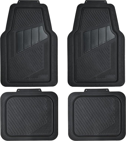 CAR PASS Heavy Duty Rubber Floor Mats 4-Piece Car Mat Set - Universal Waterproof Carbon Fiber Floor Mats for Car SUV Truck, Durable All-Weather Mats(Black) by CARPASS