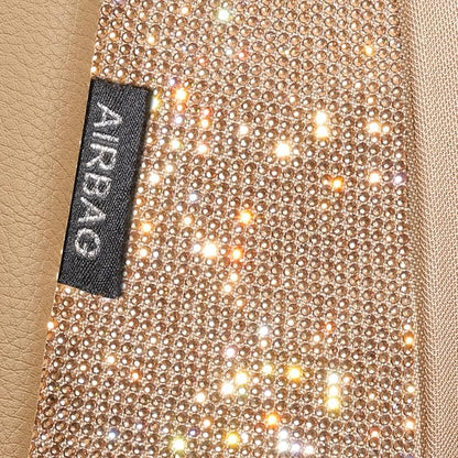 CAR PASS Bling Diamond Beige Leather Car Seat Covers Full Sets Interior Set, Waterproof Shining Glitter Sparkly Crystal Universal Armrest Fit for Automotive Truck SUV Cute Women Girl, Beige Rhinestone - Image 7