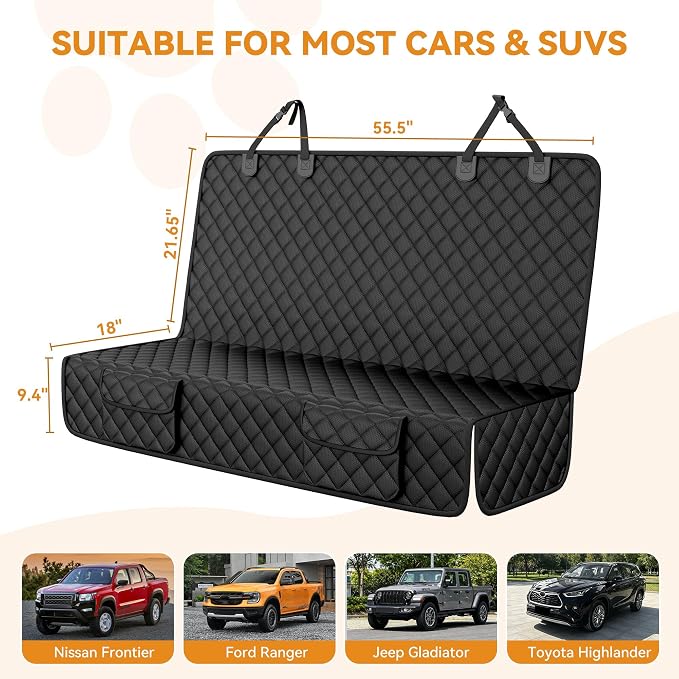 PETICON Dog Car Seat Cover for Back Seat, Rear Bench Seat Cover for SUVs | Waterproof Oxford, Side Flaps, Fits Tacoma/Grand Cherokee/Explorer/Ranger/Colorado, Velcro Openings for Child Seat Access - Image 2