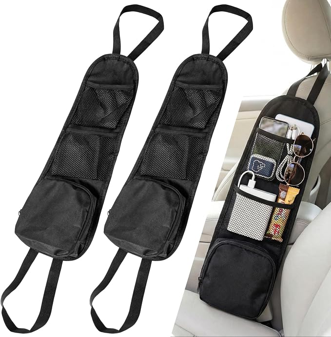 2 PCS Car Seat Storage Hanging Bag, Multi-Pocket Auto Interior Seats Side Organizer with Mesh Pockets, Multifunctional Vehicle Seat Mesh Storage Bag for Phones Wallets Glasses by XJVSS