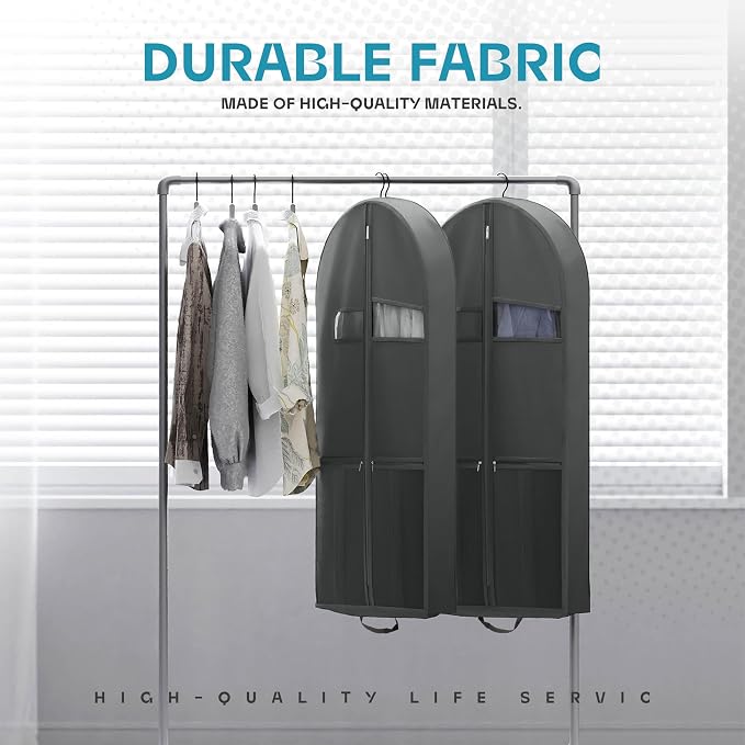 Lazebox 43" Travel Garment Bag with Accessories Zipper Pocket, Heavy Duty Suit Bag for Suits, Tuxedos, Dresses, Coats, Dark Grey, 1 pack - Image 4