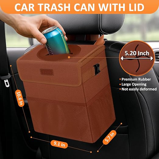 Vankor Car Trash Can, Brown, 2.2 Gallons Capacity, Waterproof, Polyester Material, Adjustable Strap, Hanging Design, Leakproof Lining, 100% PEVA Thickness | 2.2 Gallon Cute Hanging Car Trash Bin for Men Car Truck Vehicle Sedan SUV Interior Automotive G... - Image 2