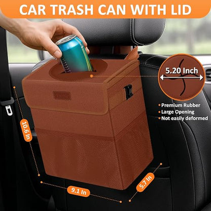 Vankor Car Trash Can, Brown, 2.2 Gallons Capacity, Waterproof, Polyester Material, Adjustable Strap, Hanging Design, Leakproof Lining, 100% PEVA Thickness | 2.2 Gallon Cute Hanging Car Trash Bin for Men Car Truck Vehicle Sedan SUV Interior Automotive G... - Image 2
