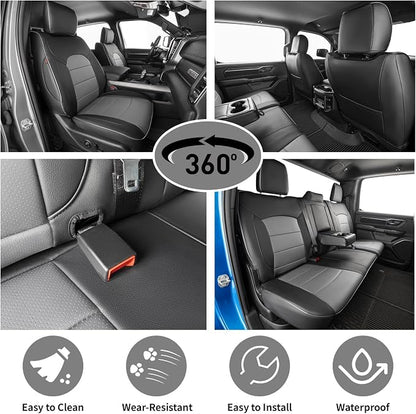 EKR Ram 1500 Seat Covers Custom Fit for (Quad Cab) RAM 1500 Tradesman 2019 2020 2021 2022 2023 2024 2025,Waterproof Black Car Seat Cover for Trucks Full Set-Faux Leather(Black/Gray) - Image 6