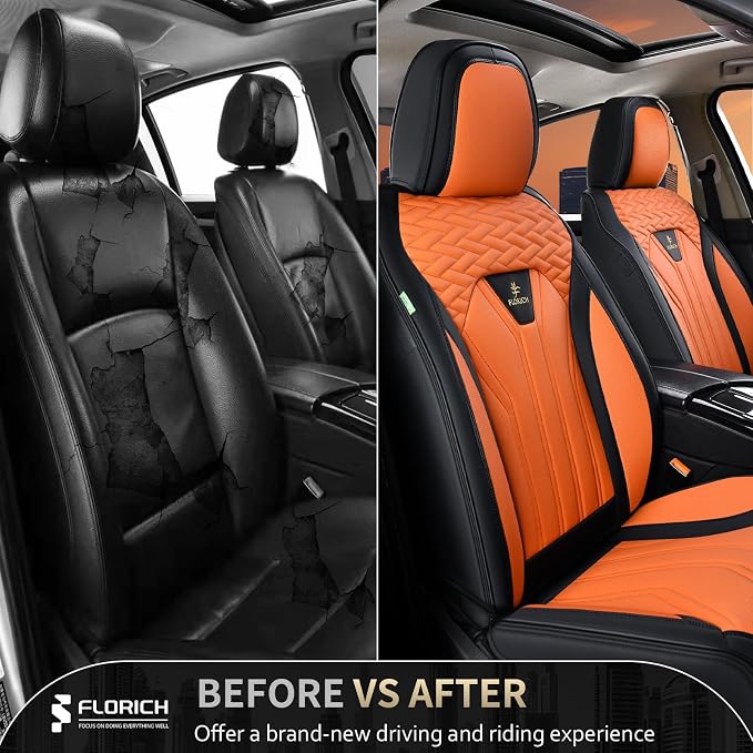 Seat Covers for Cars, Waterproof Automotive Seat Covers, Leather Car Seat Covers 2 Pack, Universal Front Seat Cushion Protector for Most Cars Trucks SUV-Black&Orange - Image 7