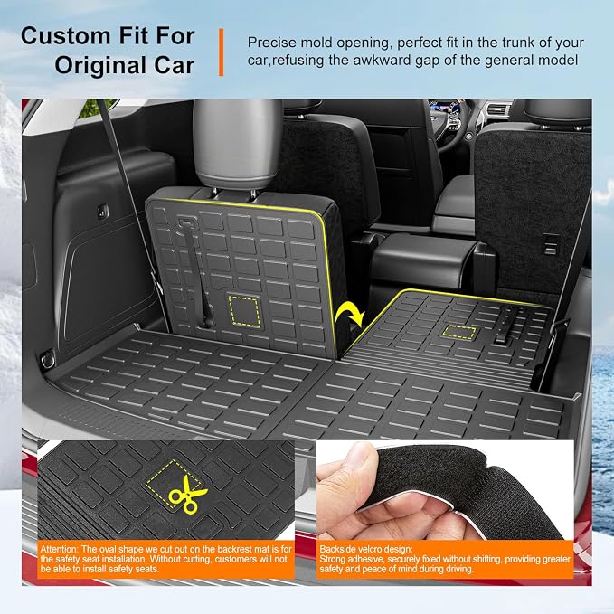 powoq 6&7 Seats Cargo Mat Trunk Mat Compatible with 2020-2026 Ford Explorer | Cargo Liner with Back Seat Protector TPE Replacement for 2020-2026 Ford Explorer Accessories (Trunk Mat with Backrest Mats) - Image 2