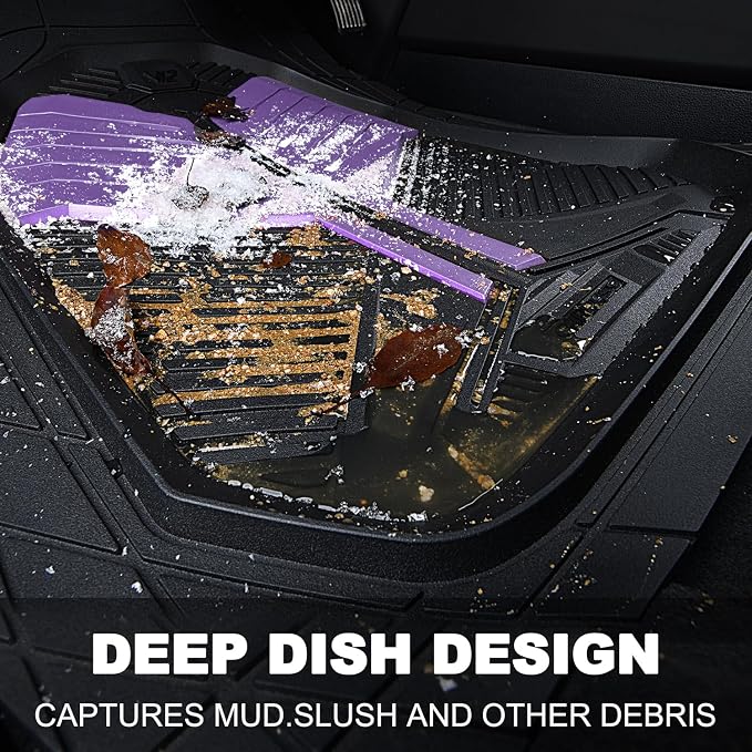 CAR PASS Heavy Duty Rubber Car Mats, Deep-Dish Car Floor Mats All Weather, Universal Two-Tone Trim-to-Fit for SUVs Trucks Sedans, Waterproof Anti-Slip, 3 Pieces V12 Black and Metallic Purple - Image 4
