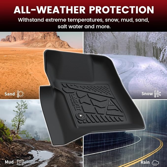 LASFIT Floor Mats for Ford F250 F350 F450 1999-2007 Crew Cab Carpet Floor | Super Duty Car Floor Liner Super Duty All Weather Full Cover Protector TPE , 1st & 2nd Row, 3pcs Black - Image 8