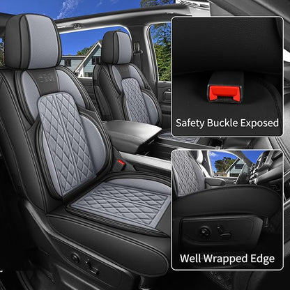Car Seat Cover Custom Fit for Ford F150 2009-2026 Faux Leather Seat Cover Set Compatible with Regular Cab Super Cab Super Crew Pickup Truck Cushions (Black & Grey, Full Set) - Image 3
