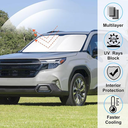 Windshield Sun Shade for 2025 2026 S-ubaru Forester Accessories | Full covered for windshield, Foldable & Durable, Block UV Rays, Reduce Heat, Easy to install, Keep Car Cooler - Image 2