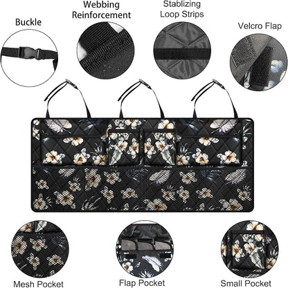 Femuar Car Trunk Organizer, Large Capacity Backseat Trunk Organizer (42"*18"), Collapsible Car Storage Bag with 8 Pockets - Hibiscus - Image 4
