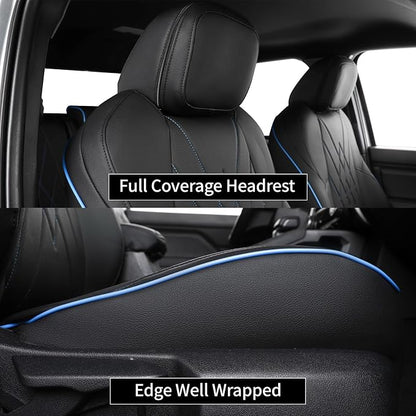 EKR Tacoma Car Seat Covers Custom Fit for Toyota Tacoma (Petrol) 2024 2025 2026 DoubleCab/CrewCab SR/SR5/TRD Sport/TRD Off-Road/Limited -Truck Seat Covers Full Set,Faux Leather (Black with Blue Trim) - Image 3