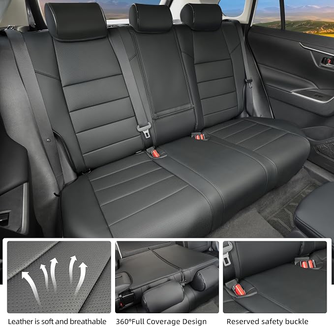 Lolcar RAV4 Seat Covers Custom Fit for Toyota RAV4(Gasoline) 2019 2020 2021 2022 2023 2024 2025 LE,XLE,XLE Premium,Limited,Airbag Compatible,Car Seat Cover Full Set for SUV, Waterproof Leather(Black) - Image 4