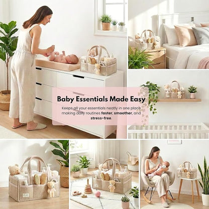 PeraBella Baby Diaper Caddy Organizer, Baby Basket Shower Gift Caddy, Portable Felt Changing Table Basket, Nursery Storage Bin, Newborn Boy and Girl Essentials for Registry, Car Diaper Organizer - Image 4