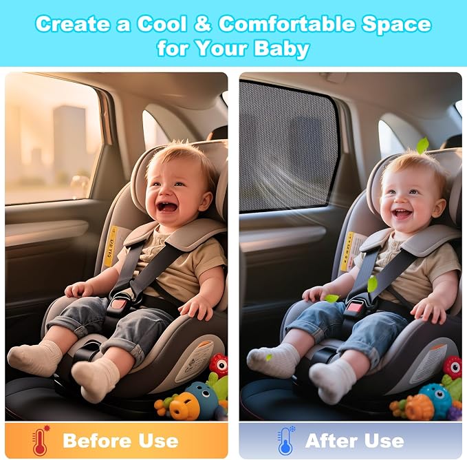 XCBYT 2015-2020 Tucson Window Shades, 4-Pack Magnetic Cooling Mesh | Blocks heat for camping & baby sleeping. Front shades are partial for rearview mirror. Wait 24h for clips to set - Image 3