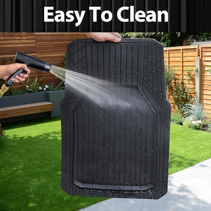 CAR PASS Heavy Duty Rubber Floor Mats for Car, Waterproof Liner Deep Dish Car Mats Full Sets, Universal Trim to Fit for SUV Truck Sedans Vans, All Weather Automotive Floor Mats 3pcs, Solid Black - Image 4