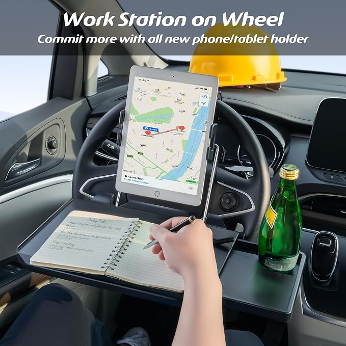 Large Car Steering Wheel Tray Back Seat Headrest Tray with Phone Holder, Steering Wheel Desk Food Table for Car Laptop Mount Steering Wheel for Large SUVs, Trucks & Vans,14" - Image 5