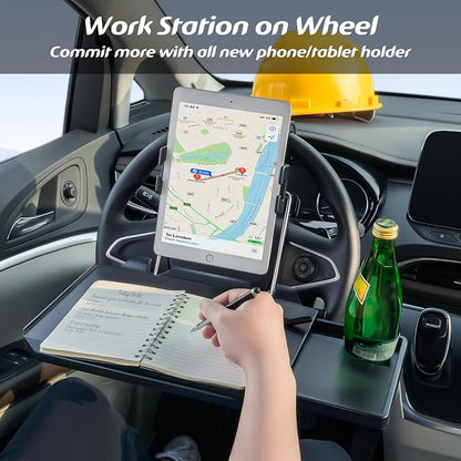 Large Car Steering Wheel Tray Back Seat Headrest Tray with Phone Holder, Steering Wheel Desk Food Table for Car Laptop Mount Steering Wheel for Large SUVs, Trucks & Vans,14" - Image 5