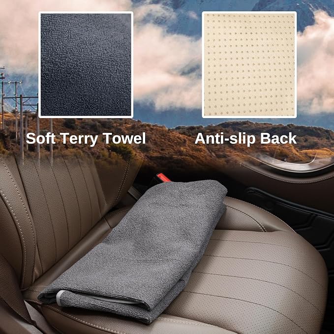 Prpeko Terry Cloth seat Cover Universal Waterproof Car Sport Towel Seat Cushion Non-Slip Sweat-Absorbent Towel Cloth Suitable for Gym Workout, Universal Fit for Car SUV Van-Grey - Image 4