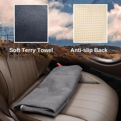 Prpeko Terry Cloth seat Cover Universal Waterproof Car Sport Towel Seat Cushion Non-Slip Sweat-Absorbent Towel Cloth Suitable for Gym Workout, Universal Fit for Car SUV Van-Grey - Image 4
