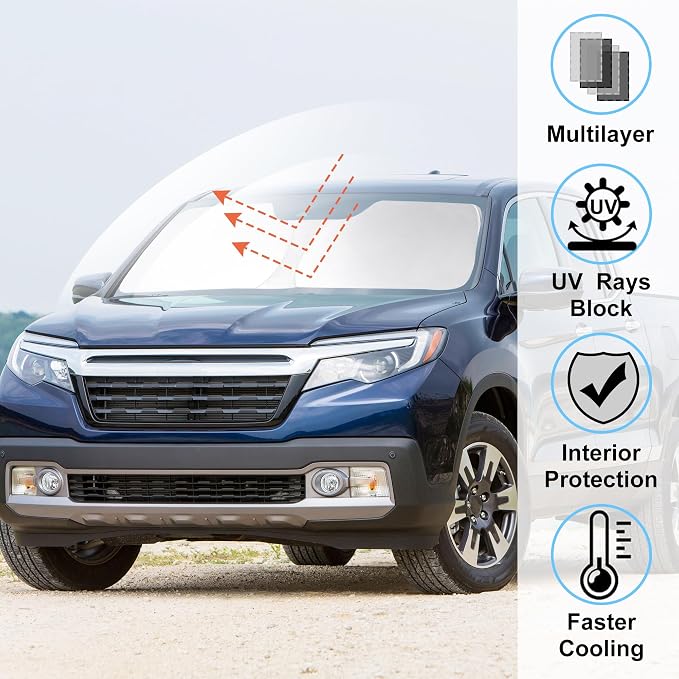 Windshield Sun Shade for 2017-2026 Honda Ridgeline Accessories | Full covered for windshield, Foldable & Durable, Block UV Rays, Reduce Heat, Easy to install, Keep Car Cooler - Image 2