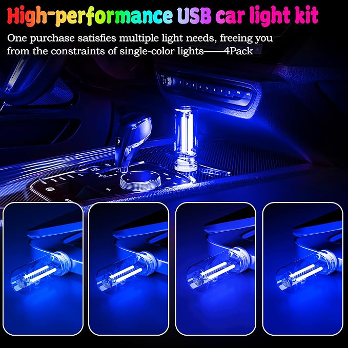 4 PCS USB Touch Dimmable Retro Glass Bottle Car Night Light | Portable design, 4 Blue, fits car interior, bedroom, hallway, indoor outdoor decor - Image 2