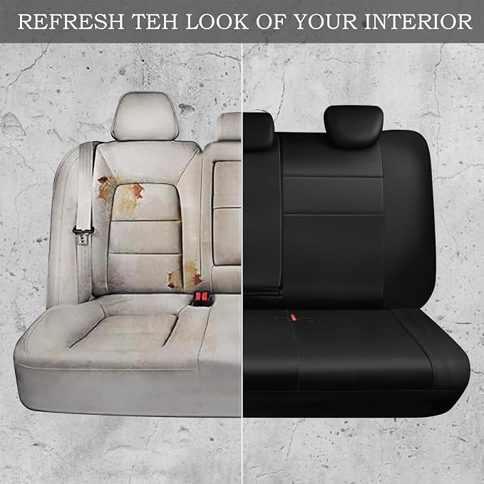 CAR PASS Leather Back Seat Cover, Universal Waterproof Bench Rear Seat Cover Zipper Split Rear Bench Protector Fit 95% Automotive Interior Covers for Cars Sedans SUVs (Rear,All Black) - Image 6
