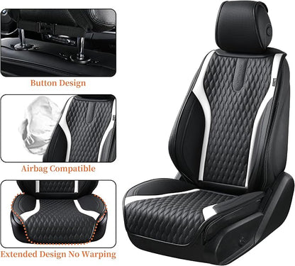 Coverado Front Seat Covers, 2PCS Waterproof Seat Covers for Cars, Car Seat Cushion Waterproof Leather Car Seat Protector, Driver Seat Cover Universal Fit for Most Sedans SUV Truck Black&White - Image 5