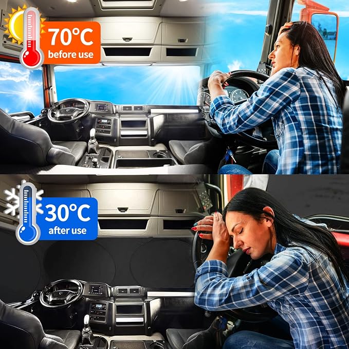 Semi-Truck Sun Shade for Windshield & Side Window, Fits Freightliner Volvo | Blocks 98% UV, cuts heat & glare. Fits Freightliner, Volvo, Intl & RVs. 300T polyester, easy install, keeps cab cool. - Image 3