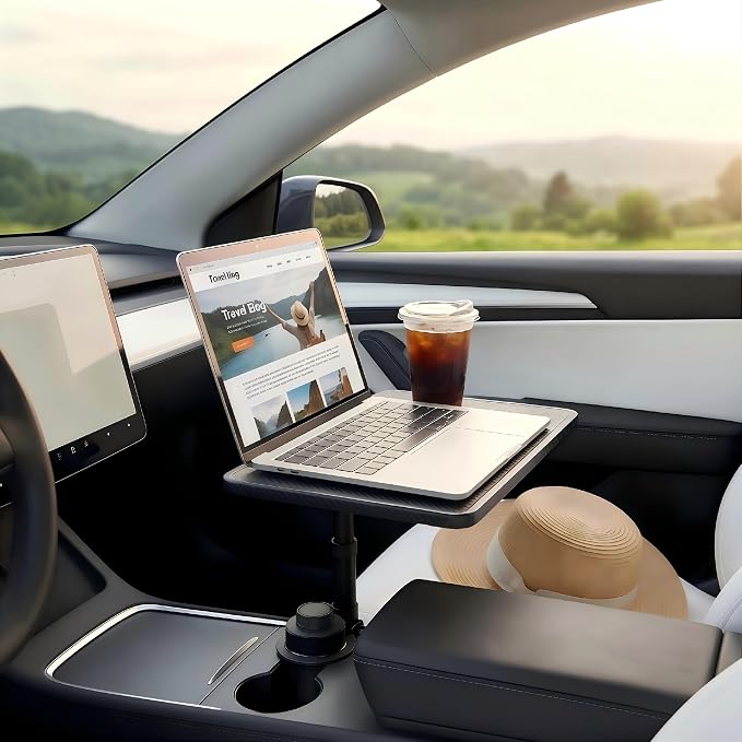 Car Desk for Laptop,，car Cup Holder Tray Car Table & Car Tray with 360° Rotating Cup Holder,Adjustable Height,Compatible with Tesla Model 3/Y/S, Ford，Toyota Sienna/Most Vehicles - Image 6