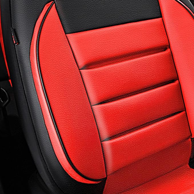 CAR PASS Leather Car Seat Covers Front Seats Only, Universal Fit Automotive Interior Waterproof 3D Foam Back Support Car Seat Covers for Trucks Vans and SUVs Airbag Compatible 2 Pieces （Black Red - Image 7