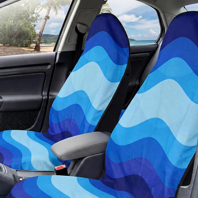 2 Pack Car Seat Towel Covers for Gym, Front Seats, Waves Wave | Wave Sweat Protector for Front Seats Premium Thickened with Elastic Strap Breathable & Quick Dry Machine Washable Running - Image 5