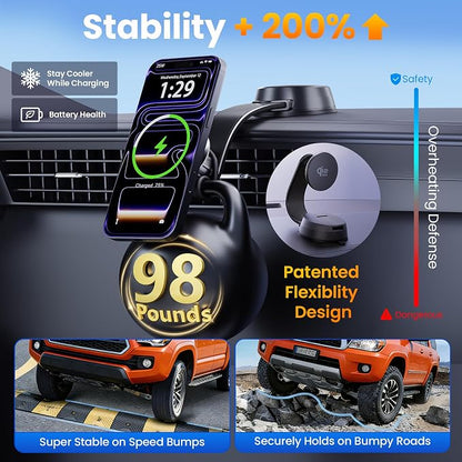 Upgrade for Qi2.2 25W for MagSafe Wireless Car Charger Mount, Space Black | 2XFast Charging [90+LBS Safe Suction] Magnetic Phone Holder Dashboard Windshield Vent for iPhone 17/16/15/14/13/12 Pro Max - Image 4