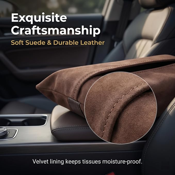 1 PC Car Tissue Holder, Soft-Leather Car Napkin Holder for Seat Back Armrest, Easy Access While Driving, Universal for Most Cars, Trucks, SUVs (Brown #1) - Image 4