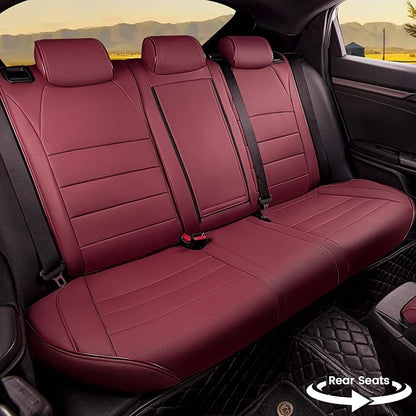 HKZ Custom Fit Civic Seat Covers for Honda Civic 2016 2017 2018 2019 2020 2021 Hatchback EX,Sport Touring,EX-L - 5-Seats Leather Full Set,Wine Red - Image 3