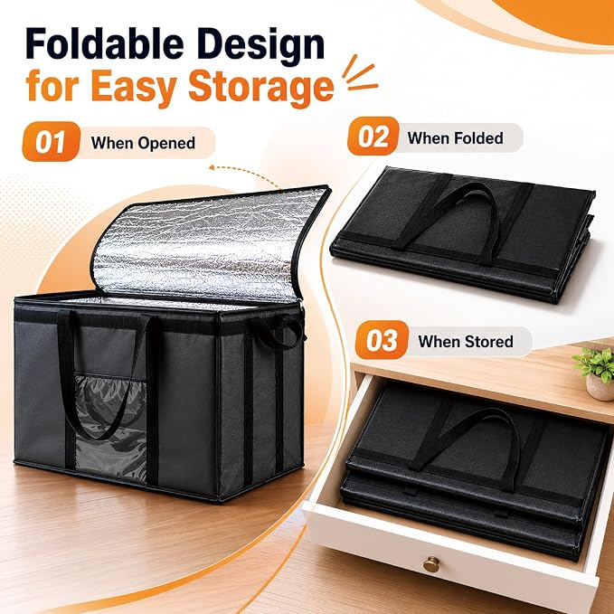 NZ home Insulated Food Bag, Portable Cooler Tote (3XL, Black, 2 Pack) | Large thermal bag, For cold & hot food, Soft sided cooler, Heavy duty carrier, Grocery shopping, Food delivery, Catering bag - Image 4