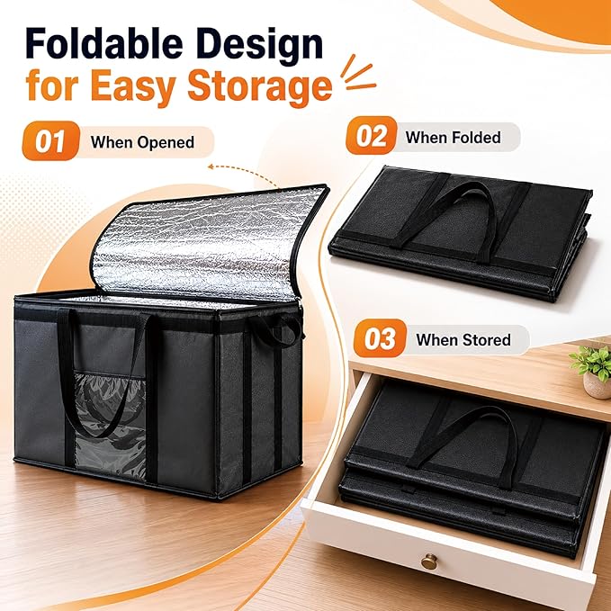 NZ home Insulated Food Bag, Portable Cooler Tote (XL Plus, Orange, 2 Pack) | Large thermal bag, For cold & hot food, Soft sided cooler, Heavy duty carrier, Grocery shopping, Food delivery, Catering bag - Image 4