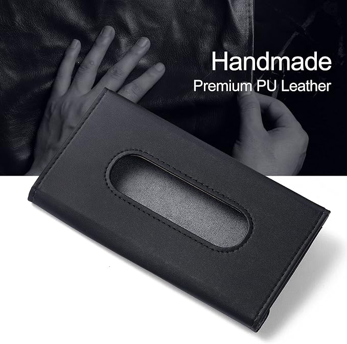 Car Tissue Holder, Upgraded Hanging Tissue Holder for Car (Black) | Premium PU Leather Car Napkin Holder, Car Tissue Box for Universal Auto, Easy to Use - Image 2