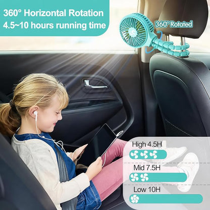 Portable Stroller Fan, USB or Rechargeable Battery Operated with 3 Speeds and 360°Rotate, Cooling Clip On for Baby Crib Travel Car Seat Blue - Image 5